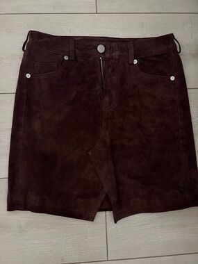 Blank NYC Dark Chocolate Brown 100% Leather Mini Skirt with Front Slit. Size XS